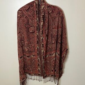 Paisley Camel & Elephant Print Silk & Wool Shawl